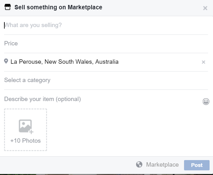 List your item on Facebook in a quick moment.